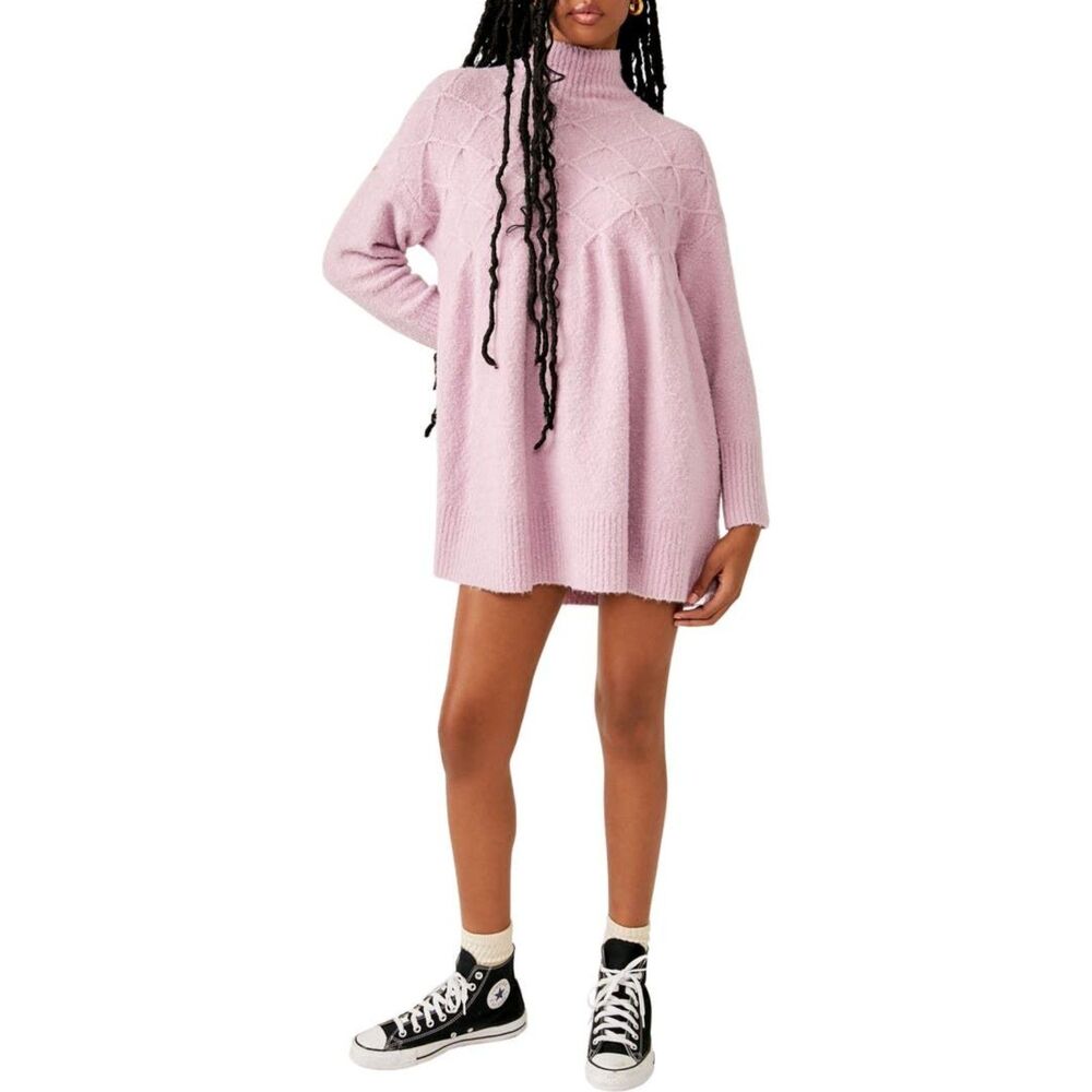 Free People Jaci Long Sleeve Mock Neck Sweater Dress Tunic Lavender Size Small